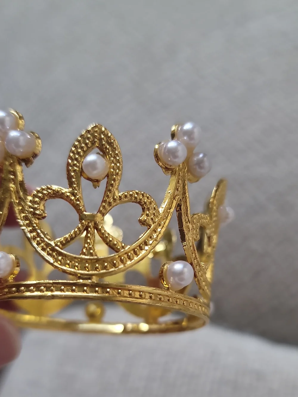 Gold Mini Crown With Pearl Accents Cake Topper